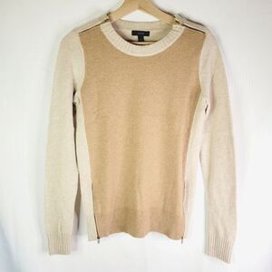 J. CREW 100% Wool Taupe And Beige Colorblock Zippers Sweater